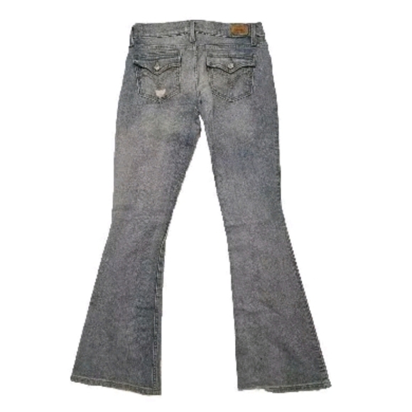 Levis 524 Too Superlow Jeans Womens 5M 28 x 30 Denim Blue Flare Y2K Distressed - Picture 2 of 15